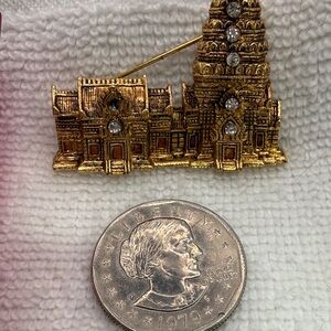 Ayodhya Ram Mandir Temple Brooch with Clear Crystal Rhinestone Accents
